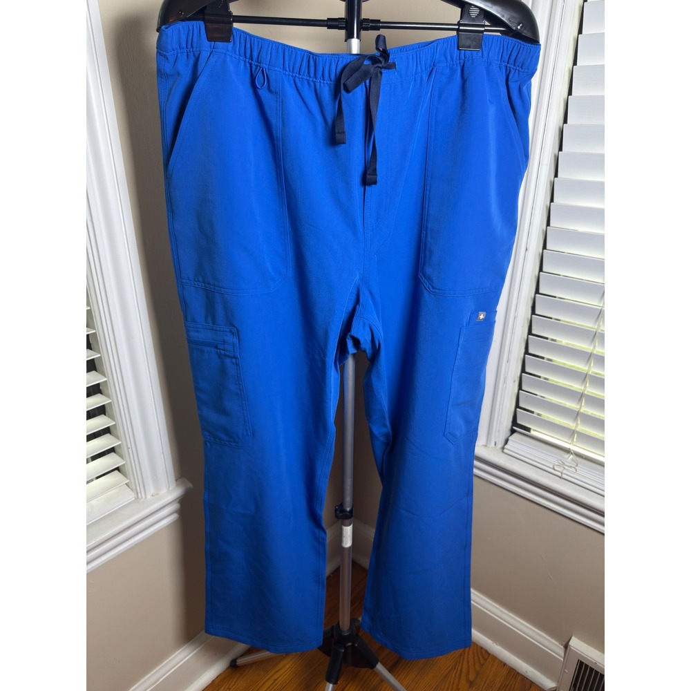 FIGS Cairo Cargo Scrub Pants Mens 2XL Royal Blue Zip Fly Straight Leg 1000200R